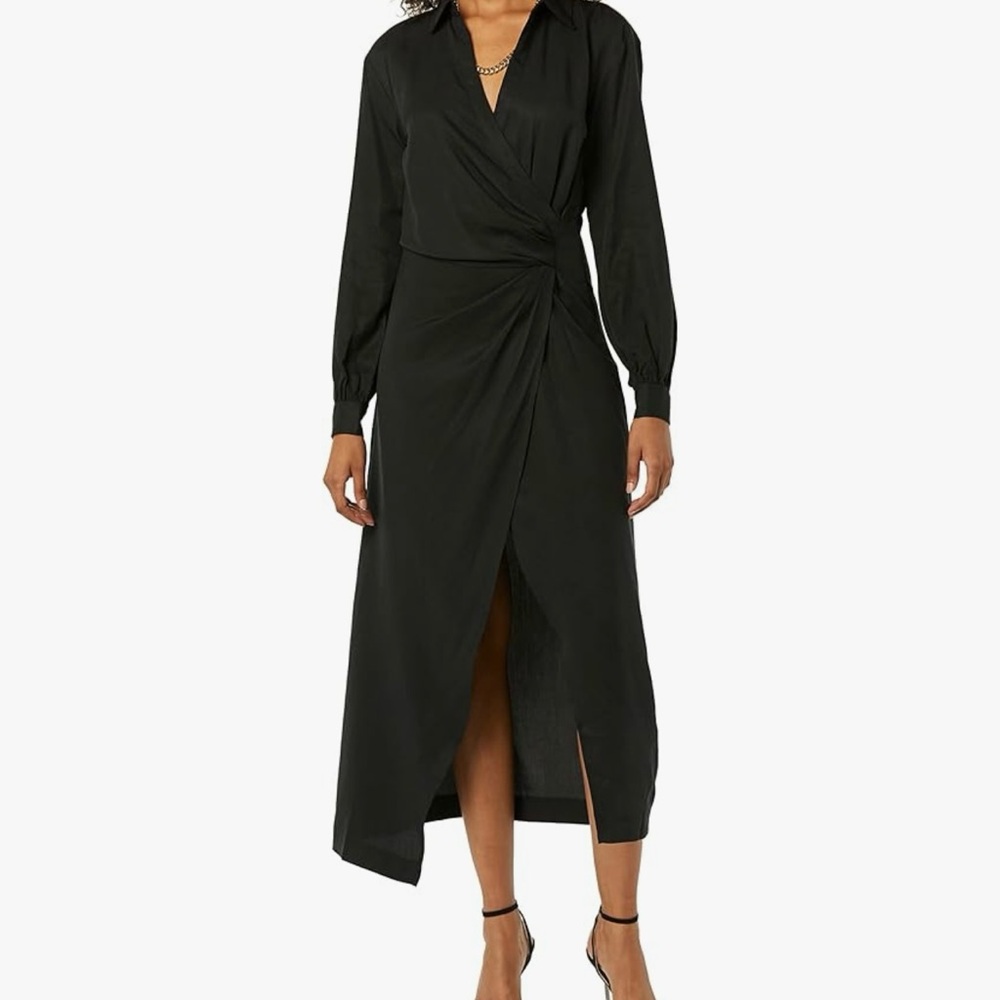 #49 - Black Draped Crossover Maxi Long Sleeve Dress. Brand New with Tag.
